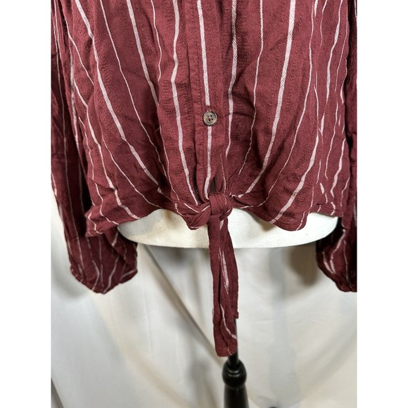 American Eagle Women's Maroon Striped Viscose Tie Front Top Size Large - Picture 4 of 4